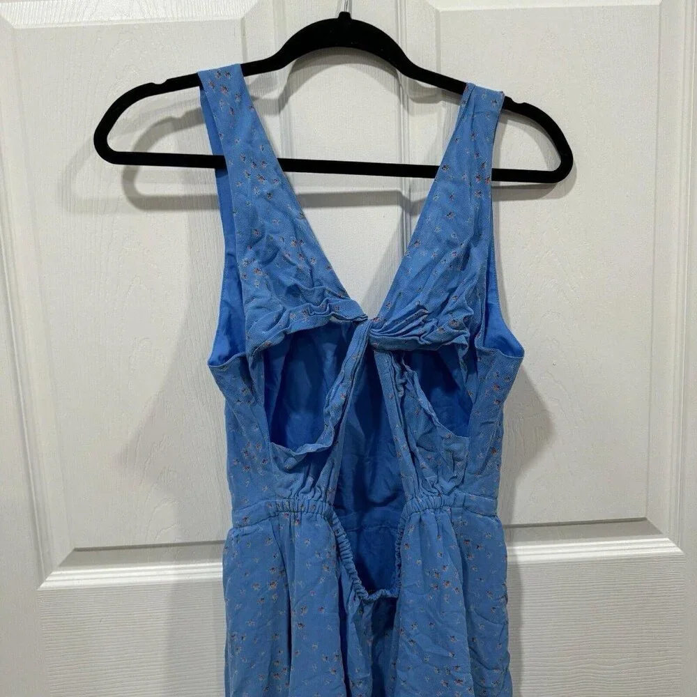 Madewell Womens‎ Rosie Blue twist back silk floral dress blue Size 12